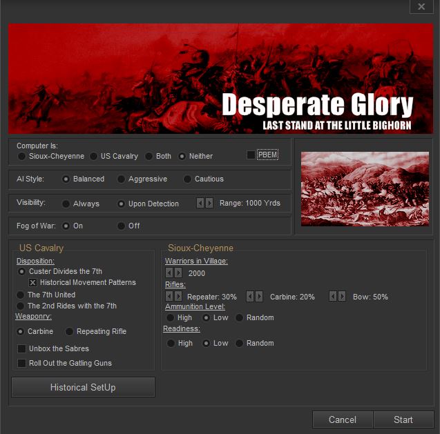 Desperate Glory Game Options